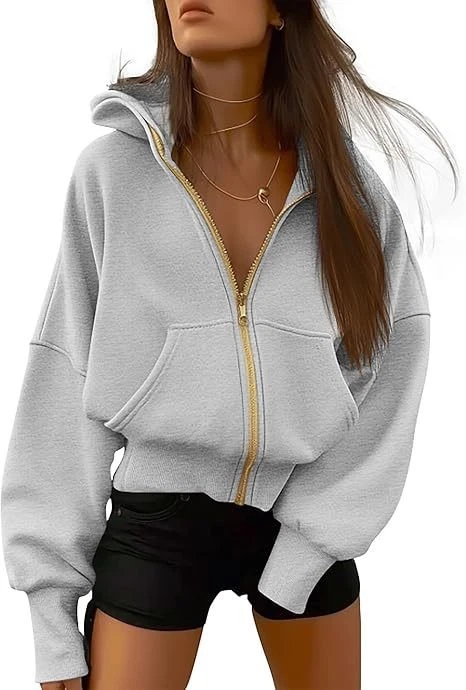 Zipper hooded long sleeved short sweatshirt wool hooded clip - Image 2 of 4