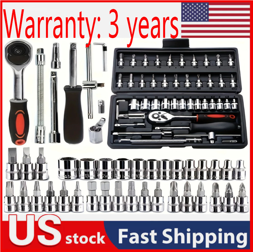 46Pcs Socket Set 1/4" Drive Car Repair Tool Ratchet Torque Wrench Kit with Box**