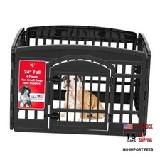 Dog Playpen with Door, 24  4 Panel Pet Exercise Pen   4 Panel - 24" H Black