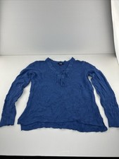 Chaps Lace Up V Neck Knit Jumper Womens XL Blue Cotton