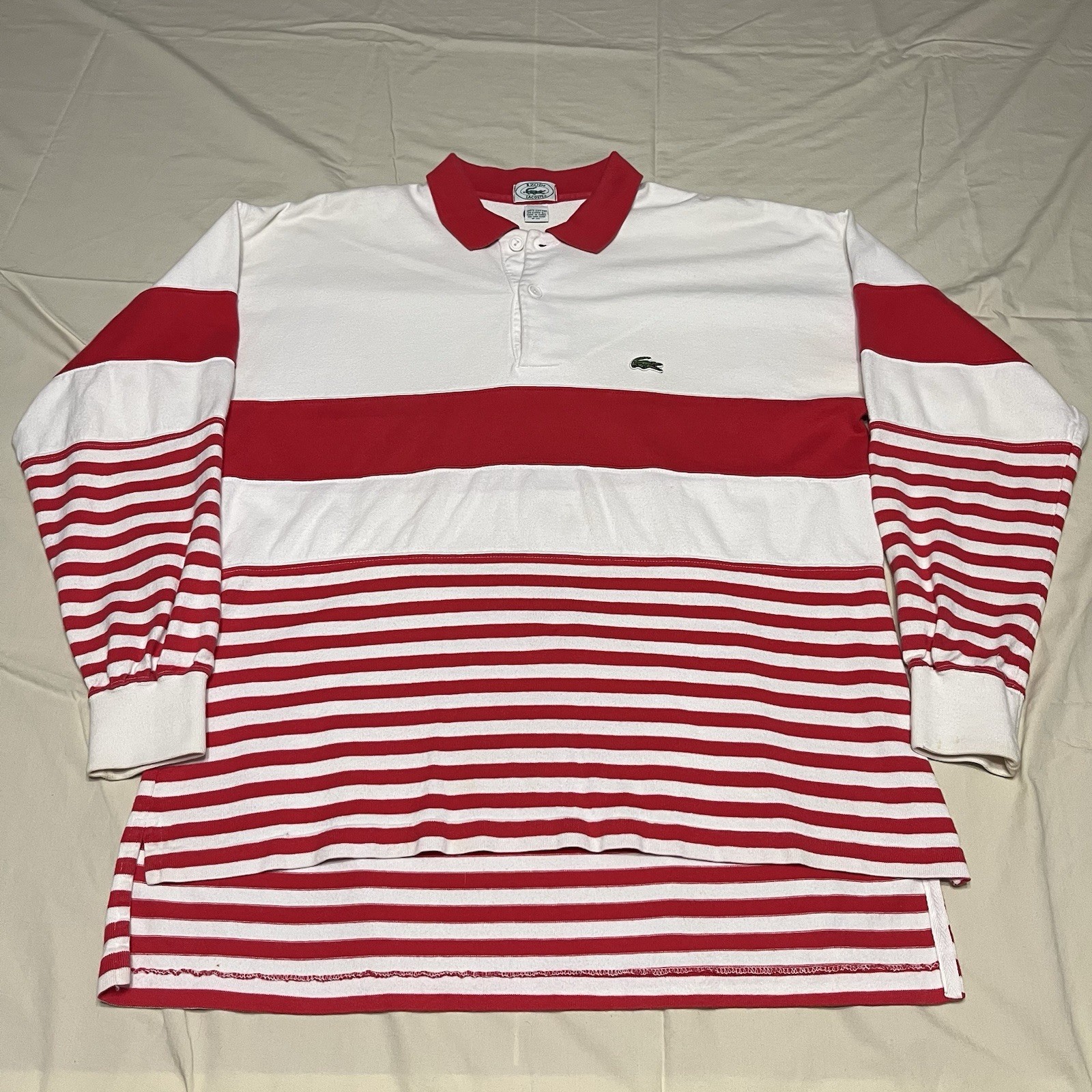 Vintage 90’s Izod Lacoste Long Sleeve Striped Polo Shirt Men’s Size Large