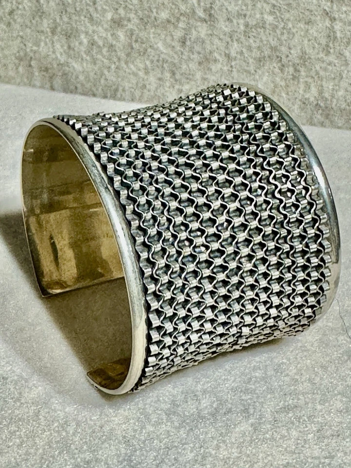 "Hermoso brazalete tejido ancho de plata de ley 925 de 7""" Foto 2 de 4