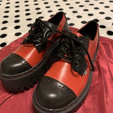 T.U.K. Double Decker Oxford Platform Shoes Red Black Lace-Up Women's US 7