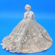 Vintage HALF DOLL PIN CUSHION Porcelain Figurine Bathing Beauty HANDS AWAY