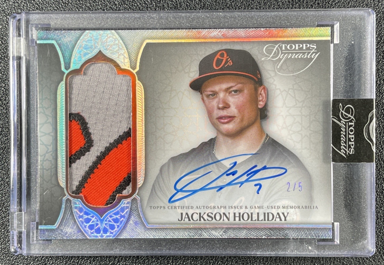 JACKSON HOLLIDAY 2025 TOPPS DYNASTY #DAP-JH5 GAME-USED PATCH AUTO SILVER 2/5