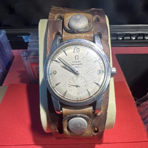 OMEGA Seamaster Automatic Vintage Wristwatch Silver Dial Brown Leather Strap