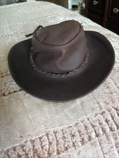 Genuine Leather Western Hat Size Medium Dark Chocolate Brown With Silver Detail
