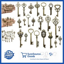 Set of 46 Vintage Skeleton Keys in Antique Bronze for Crafting and Jewelry