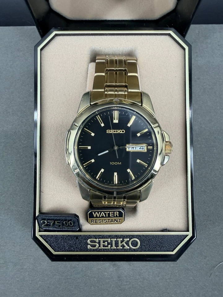 VINTAGE Seiko 100m Day Date Quartz 7N43-0AZ0 (2000) New Battery ORIG BOX! - Image 2 of 4