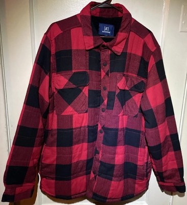 Men's XL Quilted Jacket, Red-Black, Buffalo Plaid Sherpa, Brand: Goerge, Lined