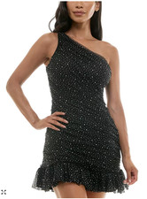 Violet Weekend Dress Size 9/10 One-Shoulder Black Rhinestone Bodycon NWT APR39