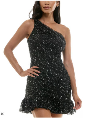 Violet Weekend Dress Size 9/10 One-Shoulder Black Rhinestone Bodycon NWT APR39