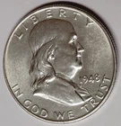 1948p UNC Silver FRANKLIN 1/2$ BLAST WHITE COIN