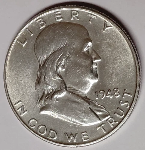 1948p UNC Silver FRANKLIN 1/2$ BLAST WHITE COIN