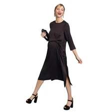 HATCH Maternity Black Midi Lauren Dress Twisted Detail 3/4 Sleeves Sz 1 Small