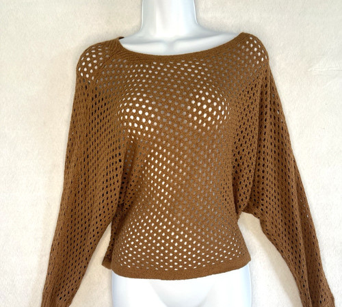 Express Slouchy Brown Holey Mesh Knit Sweater Small Cottage Core Layer