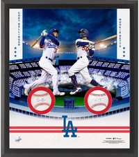 Mookie Betts & Cody Bellinger Dodgers FRMD Signed Two Baseball Shadowbox Collage