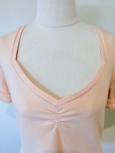 Lindy Bop Size 16 Peach Short Sleeve T-shirt Cuffed Fitted Ruched 50s Pinup - Picture 4 of 14