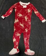 Burt's Bees Baby Snug Fit Organic Cotton Red Reindeer Starry Sleepwear Size 18 M