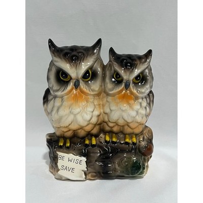 Vintage Ceramic Owls  Be Wise Save  Piggy Bank