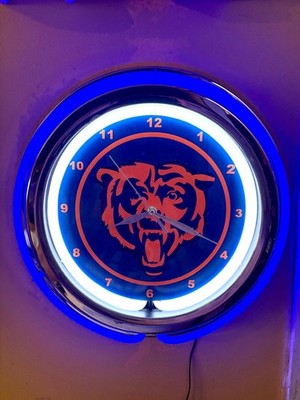Chicago Bears Football Bar Man Cave Neon Style Retro LED Clock Sign