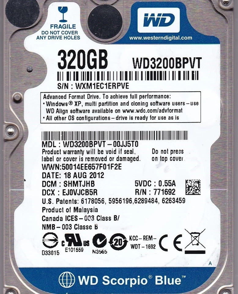 WD3200BPVT-00JJ5T0 dcm: SHMTJHB AUG 2012 320GB SATA 2.5" WESTERN DIGITAL - Image 3 of 4