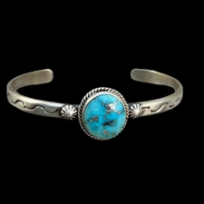 Blue Kingman Turquoise BOHO narrow Cuff bracelet Sterling Silver Samuel Yellowh