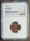 1956-P  LINCOLN WHEAT CENT NGC MS 66 RD