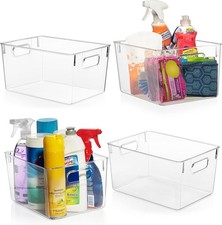 4 Pack Clear Plastic Storage Bins: Stackable Fridge & Pantry Organisation Bins