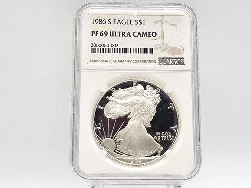 1986-S NGC PF69 Ultra Cameo American Silver Eagle **FIRST YEAR** 64-002