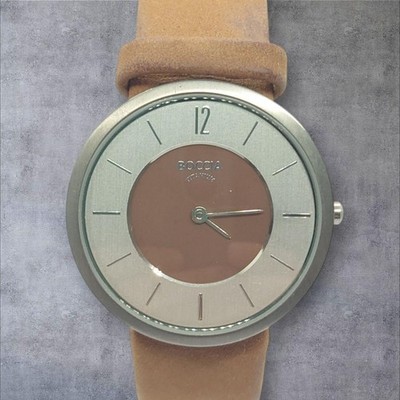 Battery Boccia Titanium Watch Bicolor Brown Genuine Leather Belt