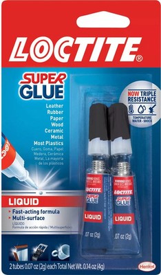 Loctite Super Glue Liquid, Clear, 0.07 fl oz Tube, 2 Pack - Superglue