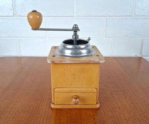 Vintage Wooden Coffee Grinder Manual Hand Crank Mill with Drawer Rustic ...
