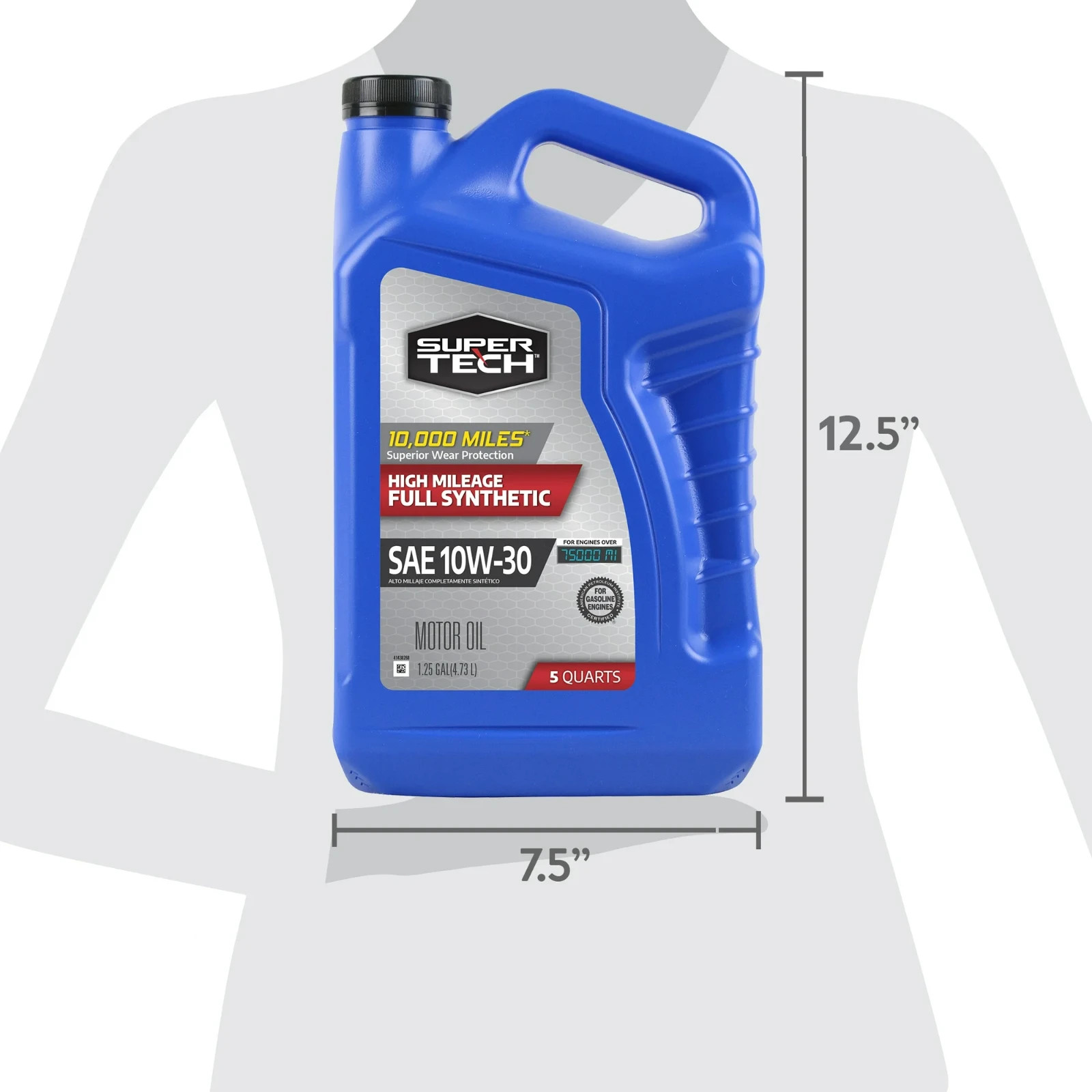 Super Tech High Mileage Full Synthetic SAE 10W-30 Motor Oil, 5 Quarts, 2 Packs
