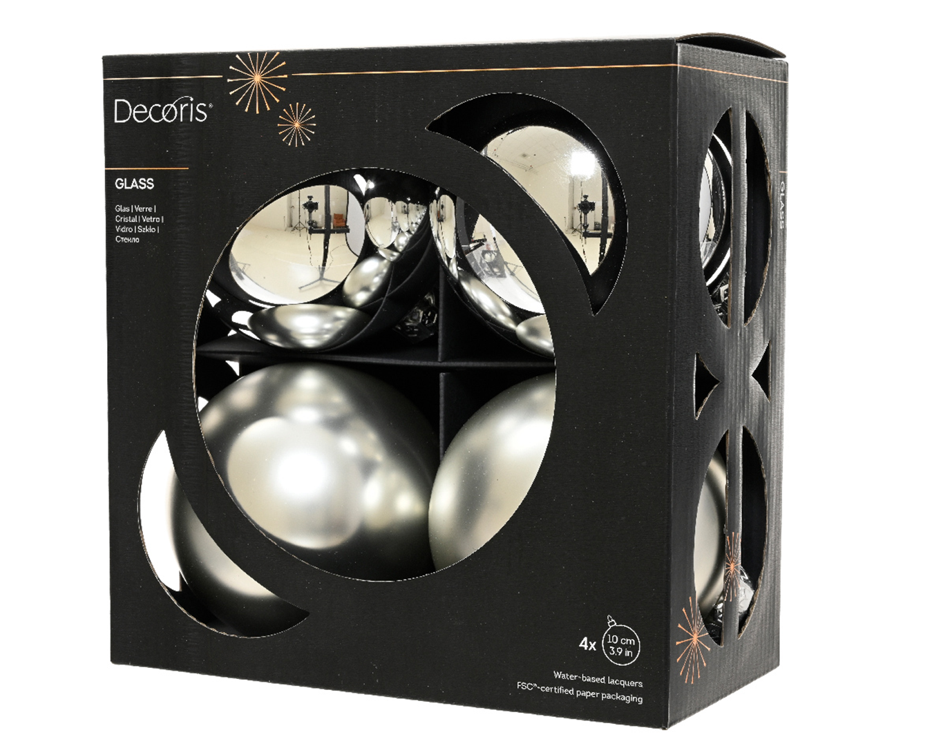 Sfera Vetro D10cm 4pz Mix Argento Opaco E Lucido | Decoris