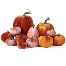 Assorted Velvet Pumpkins for Decorating - 12 Pcs Small and large Orange Fabri...