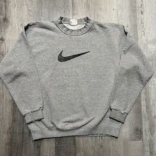 VTG Nike Big Swoosh White Tag Crewneck Pull Over Grey/Black 90s Sweatshirt Large