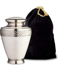 White Brass Silver Floral Handcrafted Memorial Urn for Human Ashes 11 x 7" 