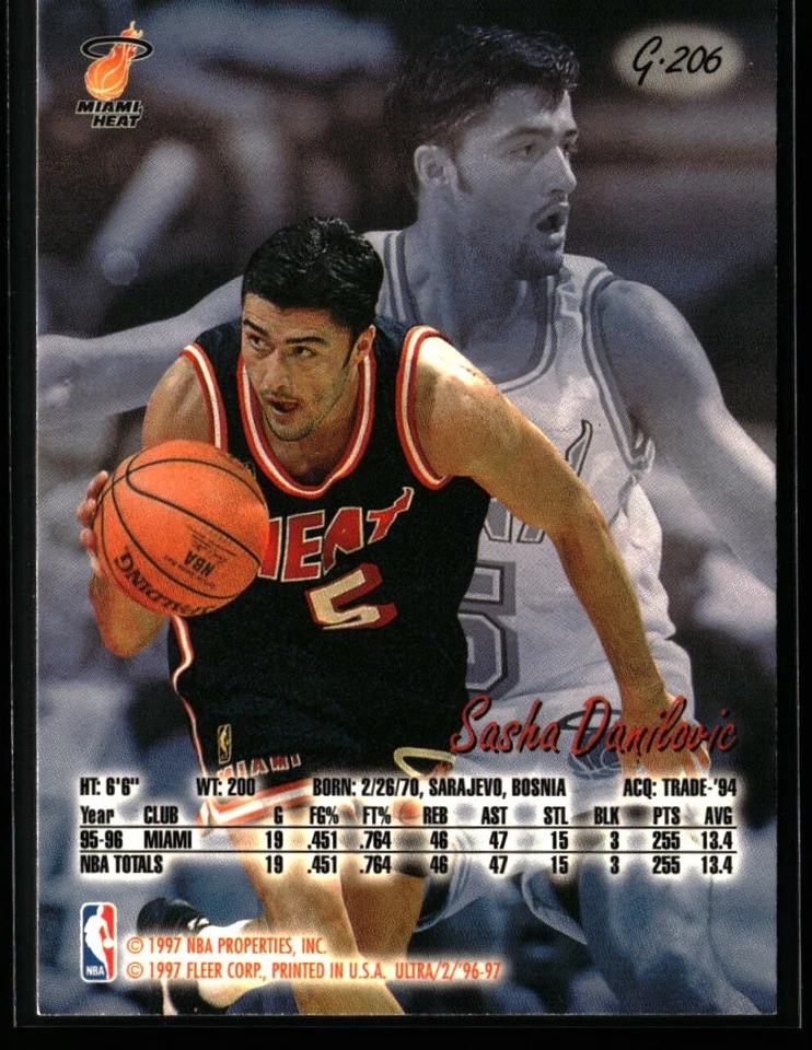 Sasha Danilovic 1996-97 Ultra #G-206 Gold Medallion Miami Heat - Image 2 of 2