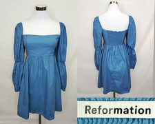 Reformation Poplin Mini Dress Women's Size 6 Blue Cotton LS Babydoll #Z5824