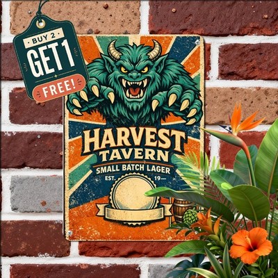 Kaiju Monster Beer Advertisement Metal Tin Sign Vintage Tavern Cave Wall Decor