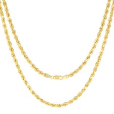 10K Yellow Gold 4mm Diamond Cut Rope Chain Link Necklace Mens Womens 22"