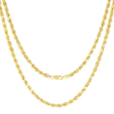 10K Yellow Gold 4mm Diamond Cut Rope Chain Link Necklace Mens Womens 22"