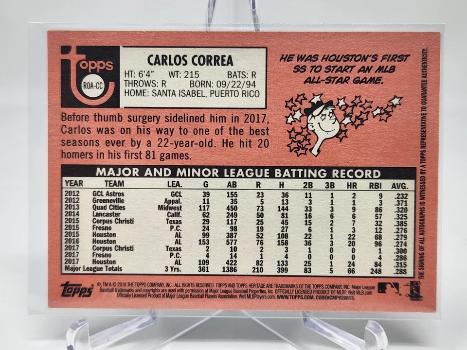 2018 Topps Heritage Carlos Carrea Auto #ROA-CC Hand Numbered /69 sc - Image 3 of 3