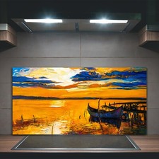 K&uuml;chenr&uuml;ckwand Spritzschutz Glas 100x50 Bild Wasser Boot Br&uuml;cke Himmel Wolken