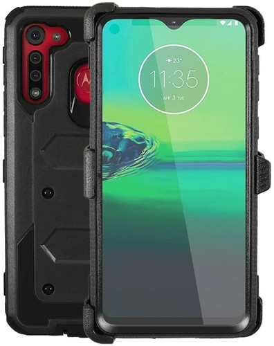 For Motorola G8 Case Full Body Built in Screen Protector and 360 Kickstand Cover - Picture 2 of 25