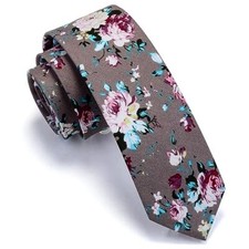 Fashion 2.4"  6cm  Floral Skinny Tie for Men Slim Flower Print Brown/Blue/Red