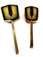 Antique Art Deco Celluloid and Brass Hand Mirror  Brush Vanity Set