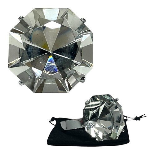 Crystal Paperweight Engagement Ring Faux Diamond Solitaire Bling Display 1.75” - Picture 1 of 15