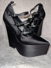 NEW Versace Tempest Platform Pumps Black Satin Pointed Sz 39.5/ US 9.5 Shoes